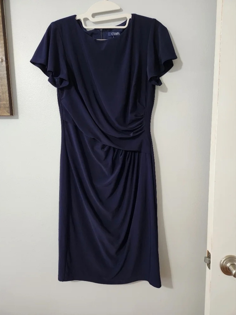 Chaps Navy Draped Sheath Dress